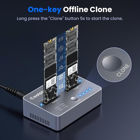M.2 NVME/SATA Duplicator, Coolpie CR121 Dual-Bay Offline Clone M.2 NVME/SATA - Image 2