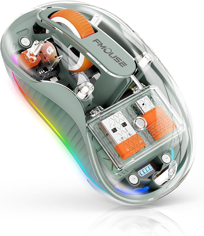 Bluetooth Wireless Mouse, Transparent RGB Tri-Modes Mouse, USB-C Receiver Ideal by JUHOO