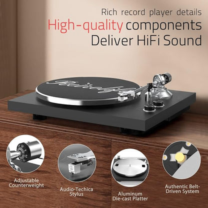 Turntables Record Player Wireless Output Connectivity Vinyl Player Belt-Drive - Image 9
