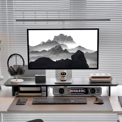 Bamboo Dual Monitor Stand Riser Black, 2-Tier Desk Monitor Riser - Image 2