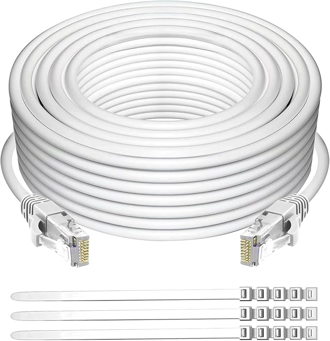 Adoreen Cat 6 Ethernet Cable 40 Ft-White, Outdoor & Indoor Snagless Long Round by Adoreen