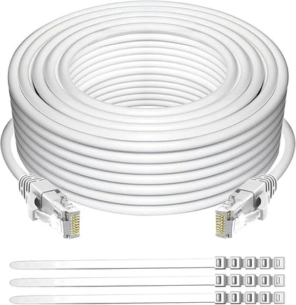 Adoreen Cat 6 Ethernet Cable 40 Ft-White, Outdoor & Indoor Snagless Long Round by Adoreen