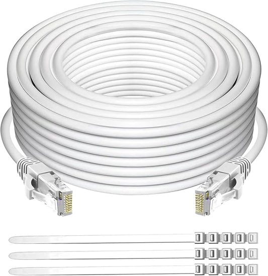 Adoreen Cat 6 Ethernet Cable 40 Ft-White, Outdoor & Indoor Snagless Long Round by Adoreen