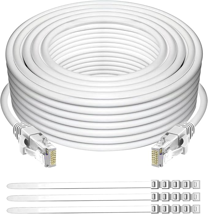 Adoreen Cat 6 Ethernet Cable 30 Ft-White, Outdoor & Indoor Snagless Long Round by Adoreen
