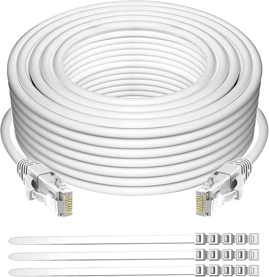 Adoreen Cat 6 Ethernet Cable 20 Ft-White, Outdoor & Indoor Snagless Long Round by Adoreen