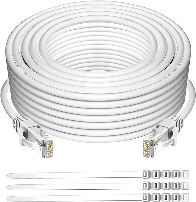 Adoreen Cat 6 Ethernet Cable 150 Ft-White, Outdoor & Indoor Snagless Long Round by Adoreen