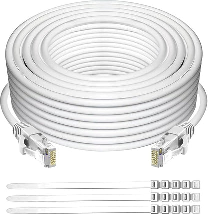 Adoreen Cat 6 Ethernet Cable 25 Ft-White, Outdoor & Indoor Snagless Long Round by Adoreen