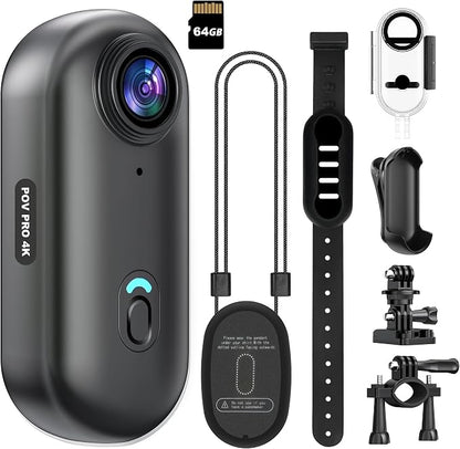 4K Mini WiFi Action Camera 64GB Thumb POV Portable Body Cam Wearable Video by INTEPOLL