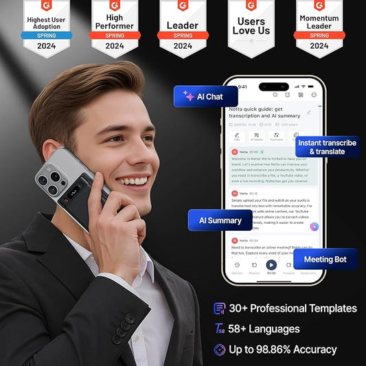 AI Voice Recorder, Notta Memo Digital Voice Recorder w/Case, AI Transcription & - Image 2