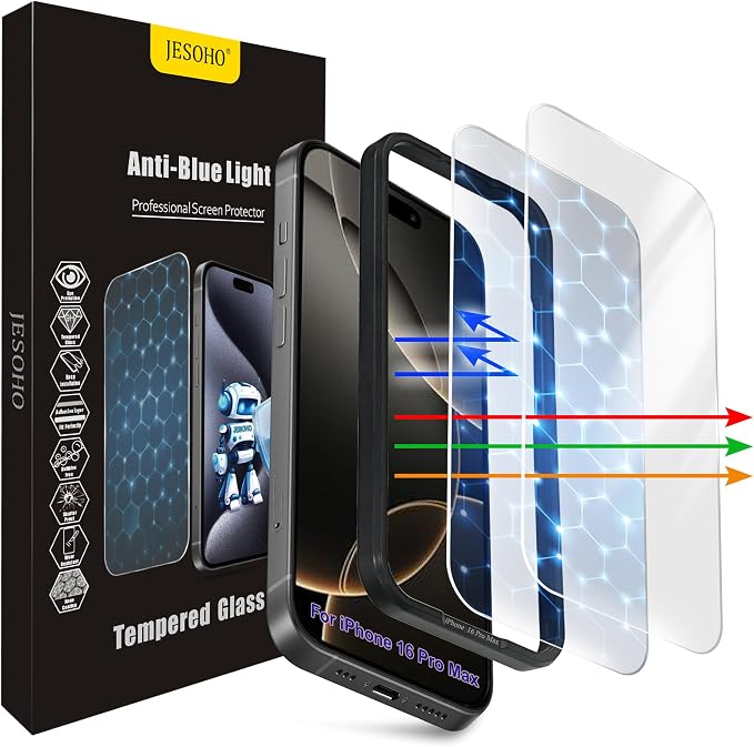 Screen Protector for iPhone 16 Pro Max, 3RD Colorless Anti-Blue Light Tempered by JESOHO