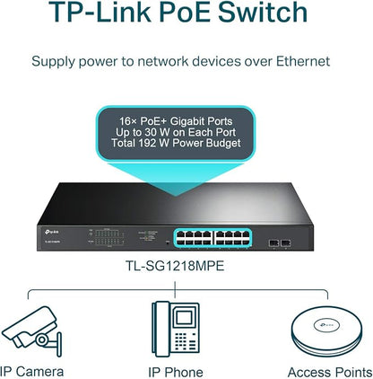 TP-Link TL-SG1218MPE 16 Port Gigabit Switch Easy Smart Managed 16 PoE+ @250W - Image 3