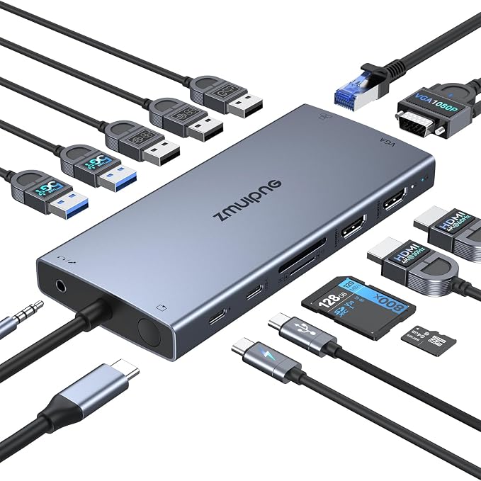USB C Docking Station Dual Monitor 15 in 1 Laptop Docking Station Triple Display by ZMUIPNG