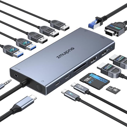 USB C Docking Station Dual Monitor 15 in 1 Laptop Docking Station Triple Display by ZMUIPNG