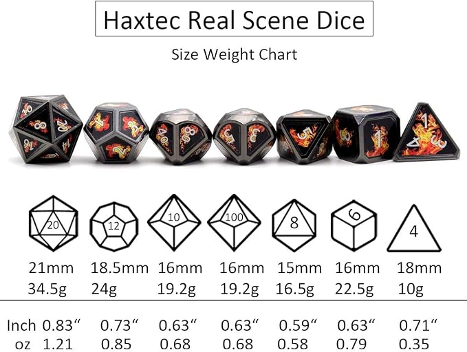 Haxtec Fire Bolt Real Scene Metal DND Dice Set Black Polyhedral Metal Dice - Image 6