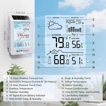 BaldrTherm Outdoor Indoor Thermometer Wireless Weather Station, Dual-Zone - Image 7