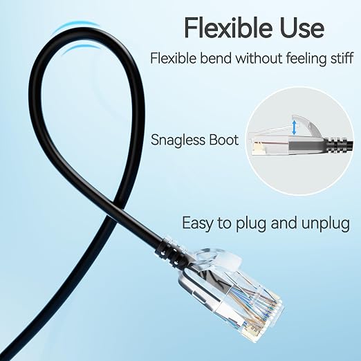 Cat6 Slim Patch Cables 0.5 Feet 10-Pack Black, Cat6a Patch Cables 10Gbps 550MHz - Image 5