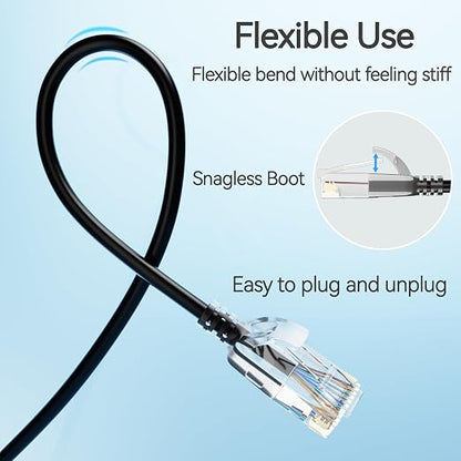 Cat6 Slim Patch Cables 14 Feet 10-Pack Black, Cat6a Patch Cables 10Gbps 550MHz - Image 5