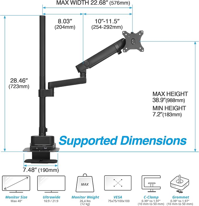AVLT Single 40 Inch Monitor Arm Pole Top Mount - Image 3