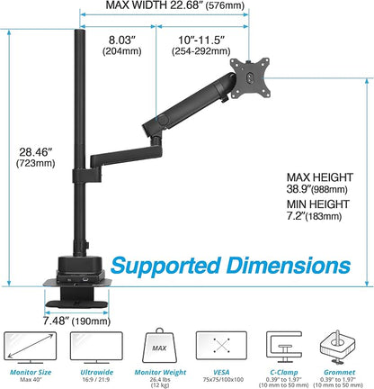 AVLT Single 40 Inch Monitor Arm Pole Top Mount - Image 3