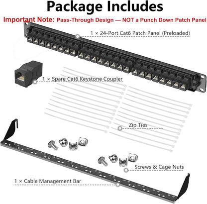 Jadaol 24 Port Patch Panel Rackmount or Wall Mount 19-Inch, 1U Cat 6 Network - Image 7
