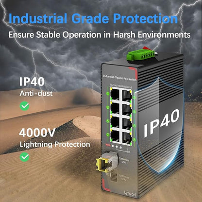 8-Port PoE Gigabit Industrial Ethernet Switch, 96W PoE Budget 48-57V Output - Image 6