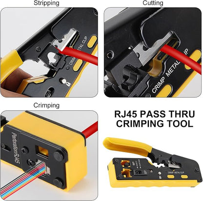 RJ45 Crimp Tool Kit with Network Cable Tester All-in-One Pass Through Ethernet - Image 4