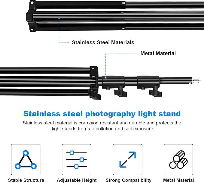 2pack Heavy Duty Light Stand 9.2ft / 110" Aluminum Spring Cushioned Tripod - Image 4