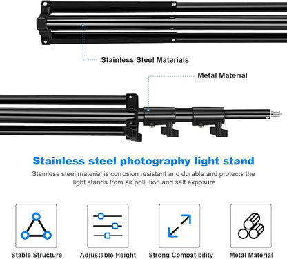 2pack Heavy Duty Light Stand 9.2ft / 110" Aluminum Spring Cushioned Tripod - Image 4