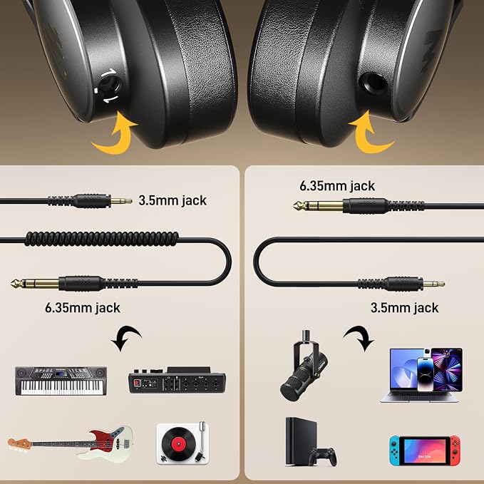 MAONO Studio Monitor Mixing DJ Headphones, 50mm Neodymium Driver Over Ear Wired - Image 3