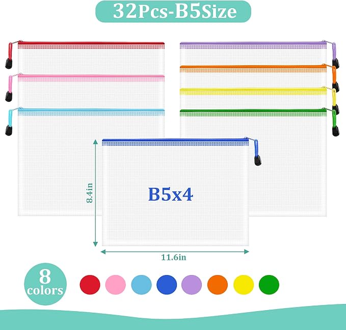 32pcs Mesh Zipper Pouch Bags, B5 Mesh Pouch, 8 Color Zipper Pouches - Image 2