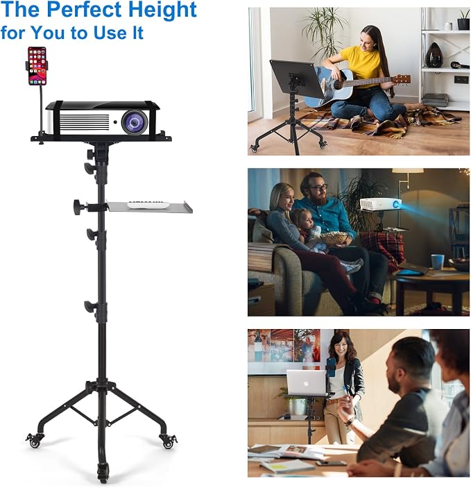 Laptop Tripod on Wheels with 2 Shelves, Portable Projector Floor Stand - Image 5