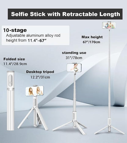 TONEOF 67" Travel Tripod, Selfie Stick, All-in-1 Phone Stand - Image 3