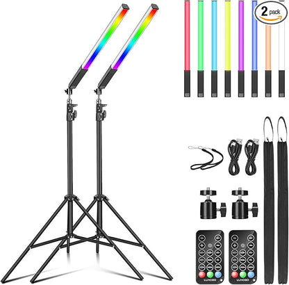 2 Pack RGB LED Video Light Wand Stick, LUXCEO Photography Studio Lighting Kits by LUXCEO