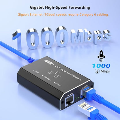 PoE Splitter, 2 Port Gigabit PoE Switch, Network Hub 1 in 2 Out, Supports IEEE - Image 7