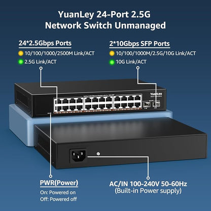 24 Port 2.5G Umanaged Ethernet Switch, 24 x 2.5Gb Base-T Ports, 2 x 10G SFP+ - Image 3
