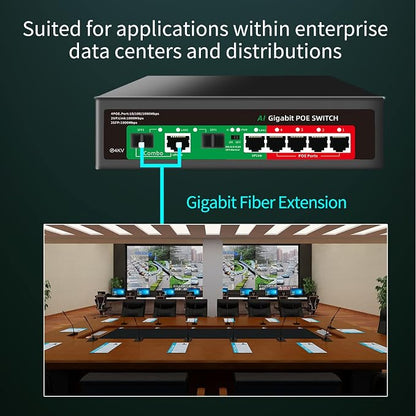 STEAMEMO 8 Port Gigabit Ethernet Unmanaged PoE Switch, 4 Gigabit PoE+ @65W - Image 4
