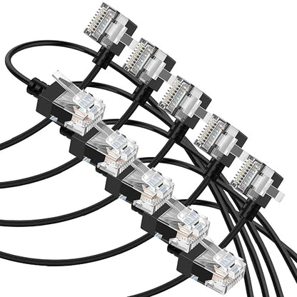 Cat6A Ethernet Cable 90 Degree Left Angled 10FT 5 Pack, Flexible Slim & Ultra by Thzzhnno