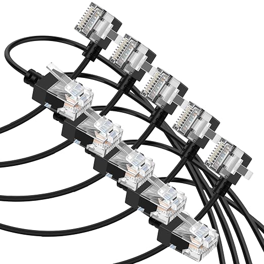 Cat6A Ethernet Cable 90 Degree Left Angled 15FT 5 Pack, Flexible Slim & Ultra by Thzzhnno