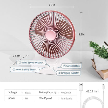 CONBOLA Small Desk Fan for Bedroom, 4000mAh Battery Powered Rechargeable Fan - Image 6