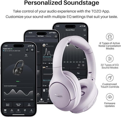 TOZO HT2 Hybrid Active Noise Cancelling Headphones, Wireless Over Ear Bluetooth - Image 6
