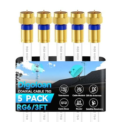 Coaxial Cable 3ft 5Pack, RG6 Coax Cable Cord Extender by Unknown