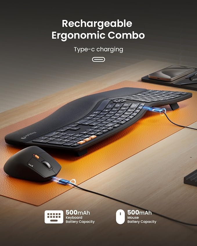 ProtoArc Ergonomic Wireless Keyboard Mouse, EKM01 Plus Full Size Ergo Bluetooth - Image 8