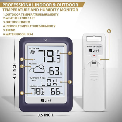 Indoor Outdoor Thermometer Wireless Weather Station, Temperature Humidity - Image 6