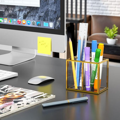 NIUBEE Gold Acrylic Pen Holder for Desk, Acrylic Desk Organizers and - Image 4