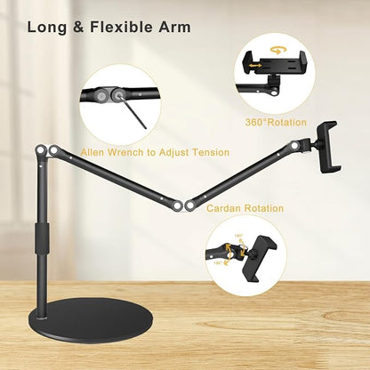 Overhead Phone Mount for Desk, Heavy Duty Rotatable Stand for Video Recording - Image 3