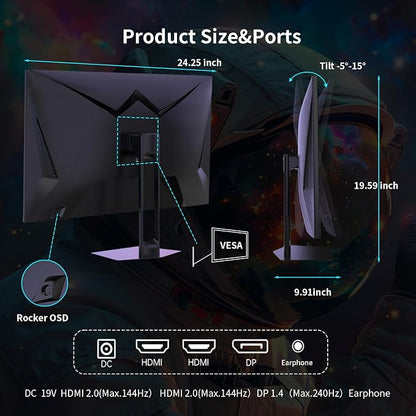 KTC 27'' 240hz Gaming Monitor 1440p 144Hz 1ms Fast HVA HDR400 130% sRGB HDMI & - Image 5