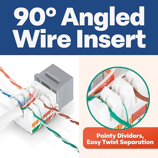 Everest 90° Angled RJ45 Cat5e Keystone Jacks 10-Pack in Gray - Image 3