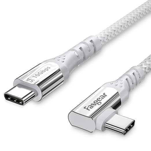 Fasgear 100W USB C to Type C 90 Degree Cable 6ft, USB 3.1 Gen 2 10Gbps Data by Fasgear