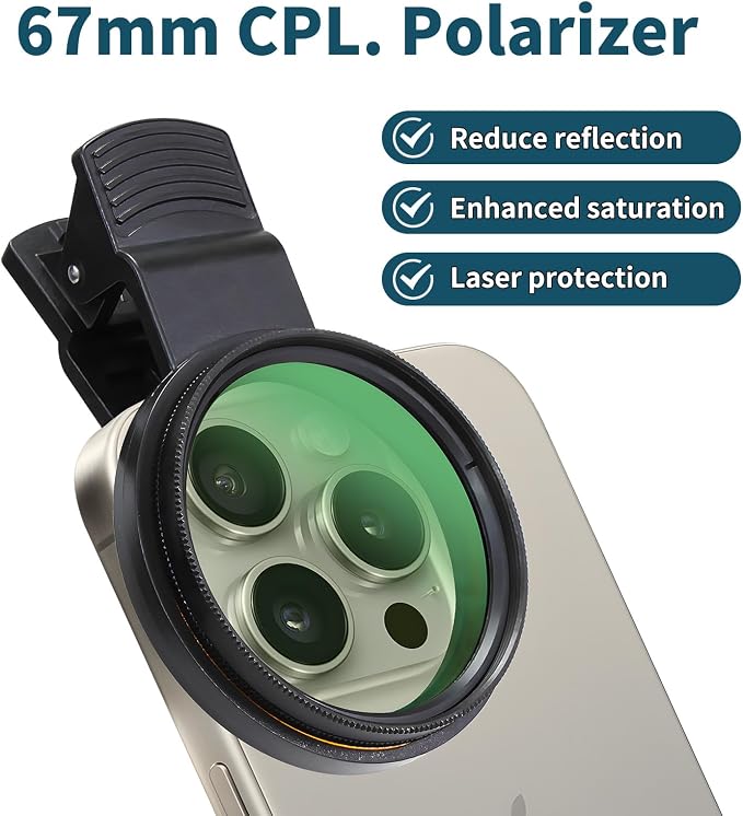 67mm Clip-on CPL Phone Camera Lens Filter, Polarized Camera Lens CPL Filter - Image 7