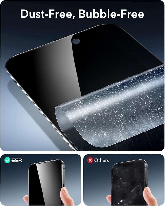 ESR 3 Pack 9H+ Glass for iPhone 15 Pro Privacy Screen Protector, Armorite - Image 5